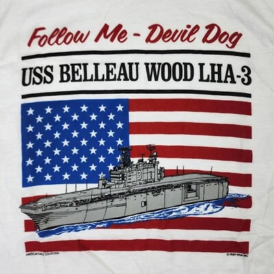 Camiseta Hanes Vintage USS Belleau Madeira LHA-3 Algodão Branco, Masculina - Imagem 1 de 4
