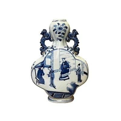 Jarrón chino azul blanco porcelana tema gente forma flor ws2863 Foto 1 de 4