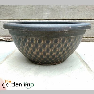 THE GARDEN IMP Plastic Round Garden Plant Bowl Flower Planter Brushed Light Copper 30cm Low Pot