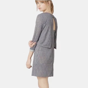 Topshop Size 8 Dress Women's Blue Striped Overlay Mini Open Back Flyaway - Picture 1 of 9