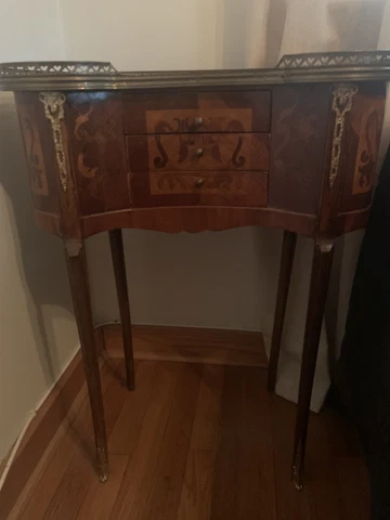 1920s French Louis XVI Brass Mounted Kidney Shaped Accent Table Cover