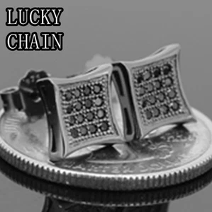 MEN`S 925 STERLING SILVER BLACK LAB DIAMOND STUD EARRING(8.5mm)E129 - Picture 1 of 2