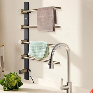 Electric Heated Towel Rack Warmer 4 Stainless Steel Bars Drying Rack Bathroom US - Picture 1 of 12