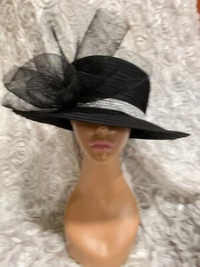 SIERRA MILLINERY special occasion Hat  Black Rhinstones Beautiful - Picture 1 of 3
