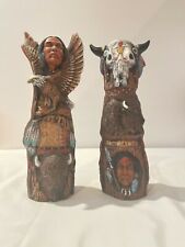 Totem Pole Statue Hand Painted Ceramics 10" Set of 2 