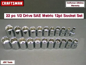 CRAFTSMAN 22 pc 1/2 Drive SAE METRIC MM 12 pt ratchet wrench socket set 23 L43 - Picture 1 of 4