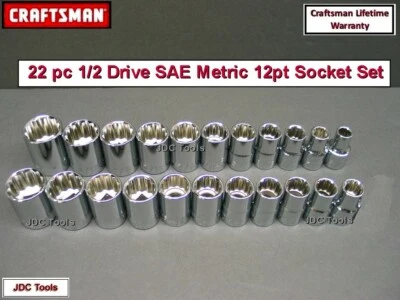 CRAFTSMAN 22 pc 1/2 Drive SAE METRIC MM 12 pt ratchet wrench socket set 23 L43 - Image 1 of 4