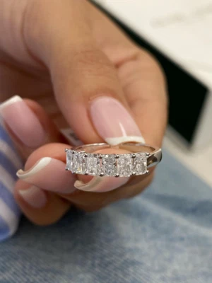 1.50 Ct Radiant-Cut Lab Grown Six Stone Diamond Anniversary Band 14k White Gold - Image 1 of 4