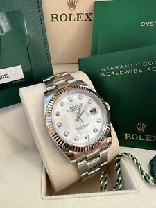 Rolex 126334 Datejust 41mm MOP Mother of Pearl Diamond Dial Fluted Bezel Oyster 