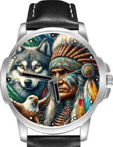 Eagle Wolf And The Red Indian Tribal Cheif Unique Wrist Watch FAST UK - Picture 1 of 1