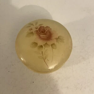Vtg Alabaster Floral Rose Handcrafted Trinket Container - Picture 1 of 17
