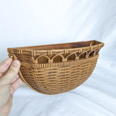 Vintage Faux Wicker Plastic Hanging Wall Pocket Cover