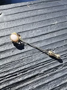 Vintage Opal Gemstone Gold Plated Hat Lapel Stick Pin, Victorian Setting - Picture 1 of 7