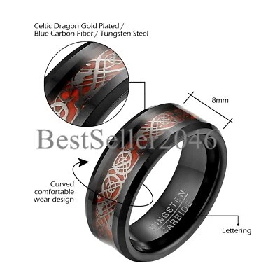 Tungsten Carbide Celtic Dragon Wedding Ring Men Women Anniversary Promise Band - Image 1 of 4