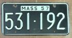 Massachusetts 1957 License Plate # 531-192