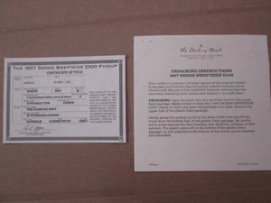 Danbury Mint Paperwork 1957 Dodge Sweptside D100 - Picture 1 of 3