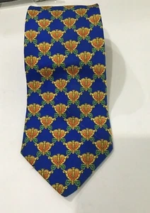 Gianni Versace Silk Tie Made in Italy Blue Gold Floral Crest Print Rare VTG - Picture 1 of 11