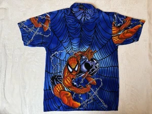 Vintage 2001 Marvel Comics Spider-Man Comic Button Up All Over Print Shirt L Y2K - Picture 1 of 11