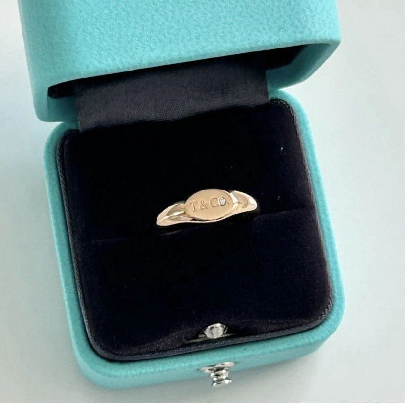 Tiffany & Co. Signet Ring in 18k Rose Gold with Diamond Size.5 - Image 1 of 4