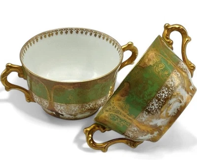 Pair of Antique GDA Limoges Gerard Dufraisseix & Abbot Bouillon Cups RARE 1800s - Image 1 of 4