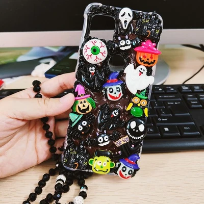 3D Bling Xmas Halloween Case & Lanyard Cream Cartoon Christmas Halloween Cover - Image 1 of 4