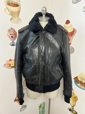 Vintage 40s  WW2 A-2 Black Horsehide Leather Mouton Collar Aviator Jacket - Image 1 of 4