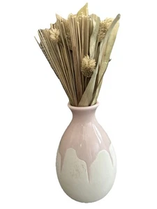 Isaac Mizrahi Pottery Vase Arrangement Pink White Home Decor Deshidrate Flowers - Picture 1 of 6