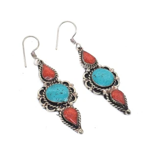 Red Coral Hanging Women Earrings Handmade Tibetan Fashion Jewelry Gift m812 - Picture 1 of 5