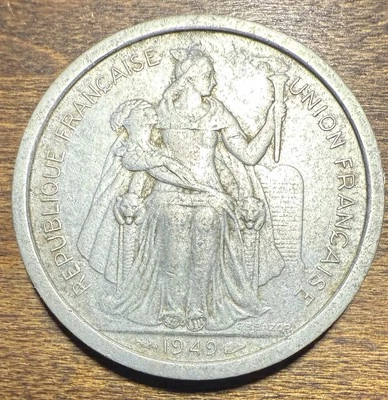 New Caledonia 1949 2 Francs Union Francaise KM#3 VF Condition Low - Image 1 of 3