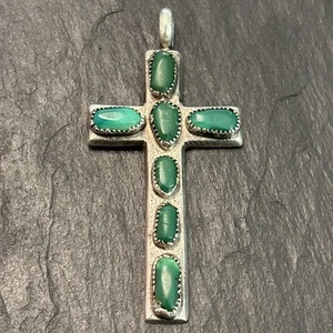 Horace Iule Zuni Vintage Sterling Silver Pendant Cross Turquoise Be - Picture 1 of 13