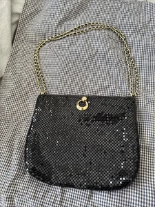 Vintage Whiting Davis Glittery Black Mesh Shoulder Bag Gold Chain - Picture 1 of 4