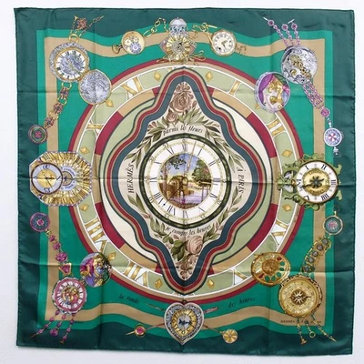 Authentic HERMES Carre90 la ronde des heures scarf silk[Used] - Image 1 of 4
