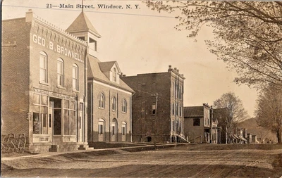 Windsor NY Main St W R Chase Furniture Geo B Brownell 1911 rppc postcard a123 - Image 1 of 2