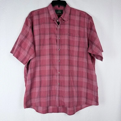 Y2K RedHead Men XXL Plaid Short Sleeve Button Down Shirt Red Casual Striped Work - Image 1 of 4