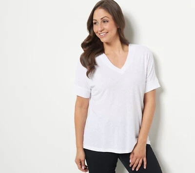 Isaac Mizrahi Bridgehampton Tejido Mezcla de Lino Cuello en V, Blanco X-Grande A485814 Foto 1 de 4