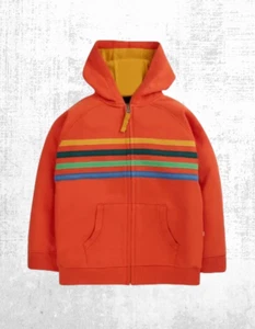 Ex Frugi Boy's Hayle  Rainbow Zip Up Hoodie, Orange with Rainbow Stripe (Defect) - Picture 1 of 4