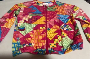 LulaRoe Kids Monroe Lightweight Jacket Pockets Size 4 Geometric 80’s Pink #409 - Picture 1 of 4
