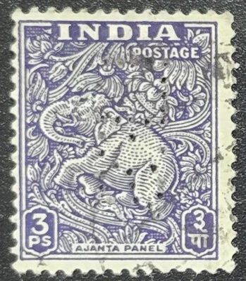India - 1949 SG: 309w - Indian Elephant 3PS - PERFIN - Stamp - Image 1 of 3