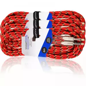 3 piezas 6M Instrumento de guitarra plomo trenzado estilo tweed bajo eléctrico acústico ROJO - Imagen 1 de 4