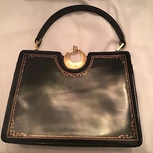 1950s Vintage Leather Florentine Purse Black - Picture 1 of 15
