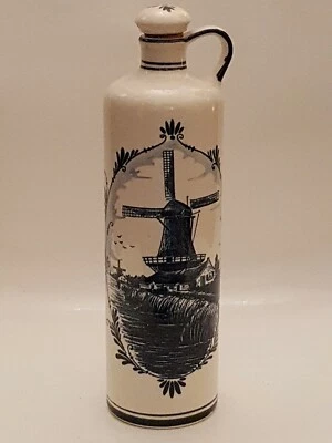 Delft Blue & White Decanter HOLLAND Dutch Windmill Flask Bottle Vintage (B2) - Image 1 of 4
