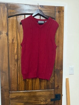 Chaleco Suéter Tejido Cable Rojo Oscuro Cuello en V Oscar de la Renta Para Hombres Talla Mediana Bonito Foto 1 de 2
