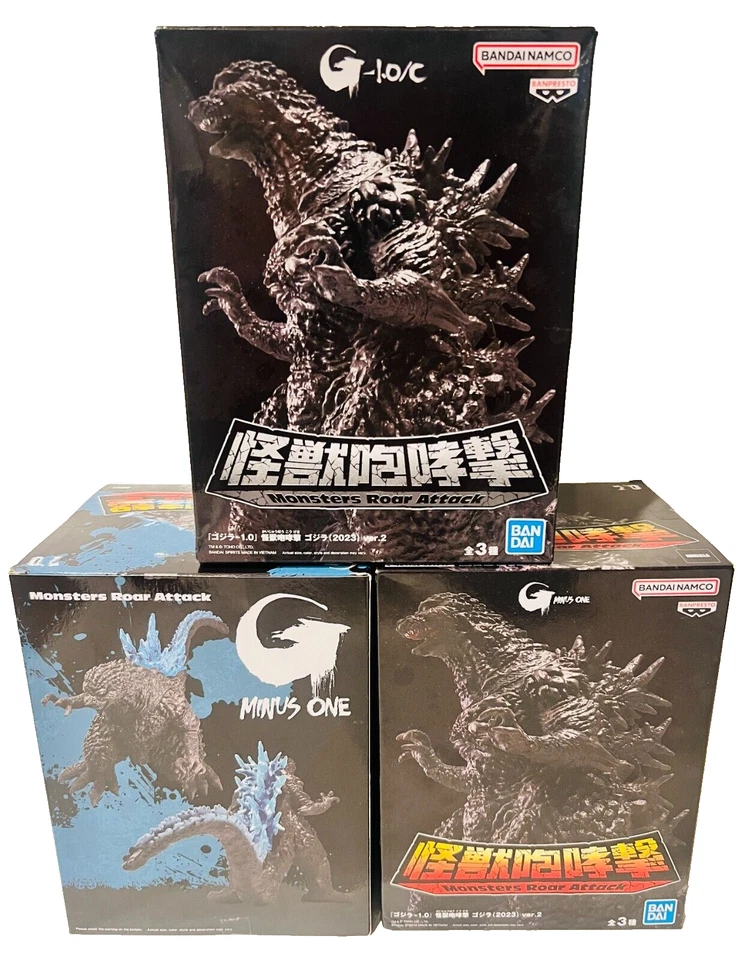 JUEGO DE 3 FIGURAS GODZILLA MENOS UN MONSTRUO ROAR ATTACK 2023 VER 2 A B C BANPRESTO Foto 1 de 4