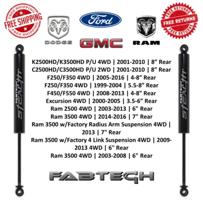 Par de amortiguadores traseros elevados Fabtech Stealth 3,5-8" para F150 F250 Ram Silverado Sierra Foto 1 de 4