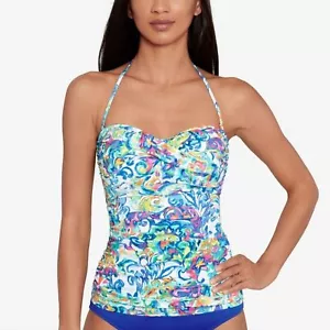 LAUREN Ralph Lauren Blue Watercolor Paisley Twist Tubini Swim Top Size 4 - Picture 1 of 9