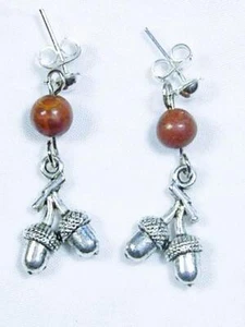 CYNTHIA LYNN "FALL PALETTE" PICASSO JASPER BEAD TIBET SILVER ACORN POST EARRINGS - Picture 1 of 1