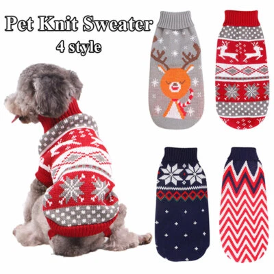 Christmas Pet Knit Clothes Puppy Dog Jumper Sweater Chihuahua Outfit Small Large - Image 1 of 4