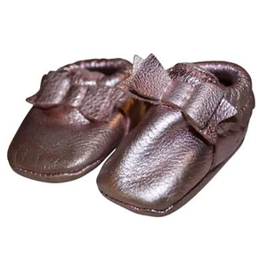 Freshly Picked Leather Metallic Pink Bow Crib Shoes Baby Girl Size 1 - Picture 1 of 4