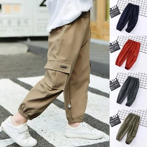 Summer Cargo Pants Trousers Boys Cuffs Pants Spring Elastic Casual Pants - Picture 1 of 30