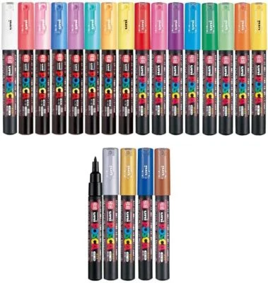 BRANDED Uni posca Paint Marker Pen Fine Point Set of 21 PC-1M Rotulador de pintura